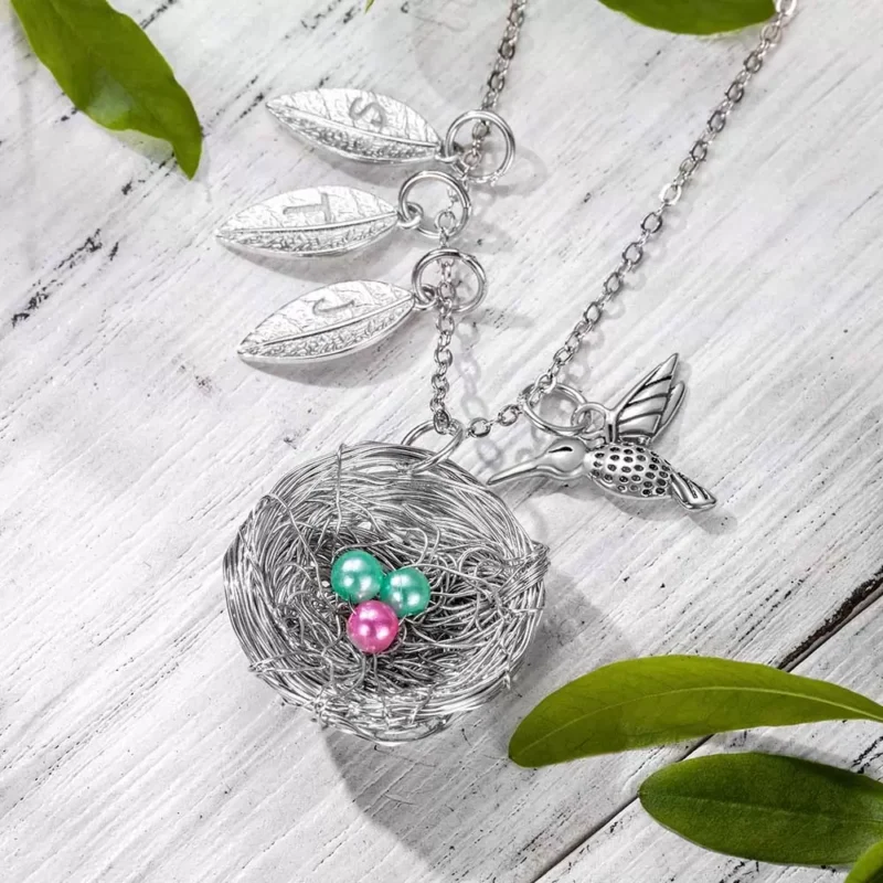 Bird’s Nest Necklace with Birthstone Charms